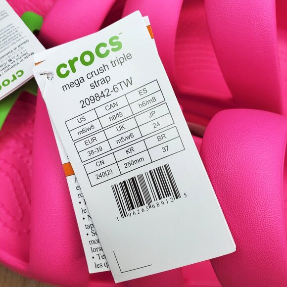 Crocs Mega Crush Triple Strap Platform Sandals Pink White Womens Size 8 New - Picture 6 of 9